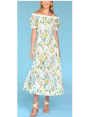 Olivia James The Label Josie Off The Shoulder Floral Puff Sleeve
Midi Dress S